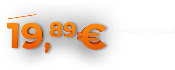 19,89 euro al mese per 6 mesi invece che 29,90. Zero costi di attivazione. Promo valida fino al  14.12.2022